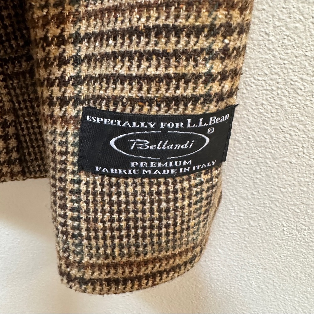 L.L. Bean Wool Silk Blend Blazer‎ Jacket Brown Tan Plaid Hounds Women’s Medium - Picture 4 of 5